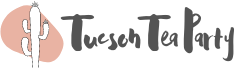 Cactus illustration with Tucson Tea Party logo representing home and lifestyle content.