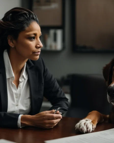 Concerned dog owner consulting with an attorney about dog bite rights and legal implications.